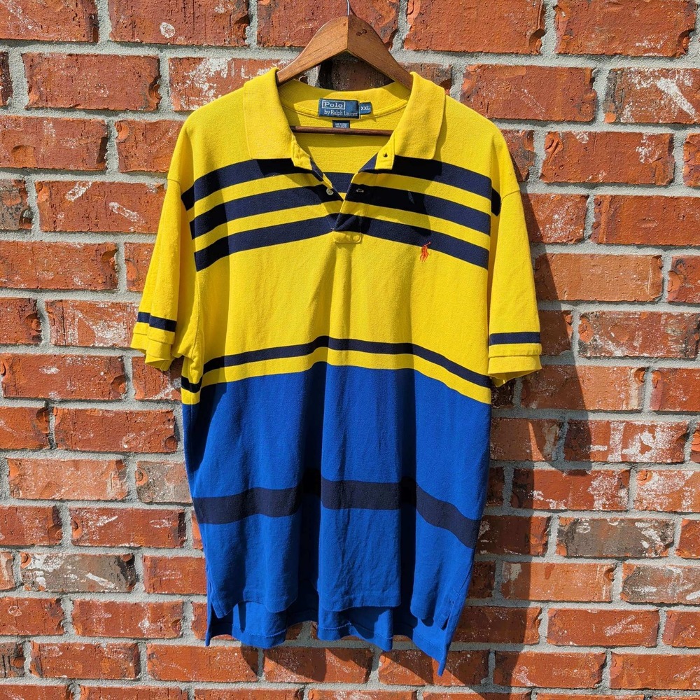 Polo Ralph Lauren Polo Shirt Mens XXL Yellow Blue Striped Colorblock